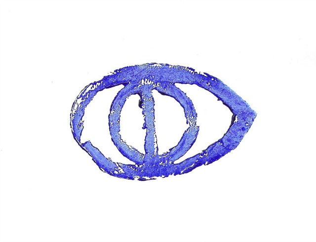 Afdruk van de stempel die Bisseling gebruikte om het derde oog bij bezoekers te plaatsen