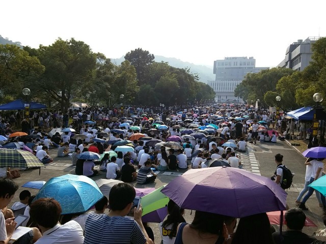 Studentenprotesten op de campus van de Chinese University of Hongkong. Foto: Wendy Lai