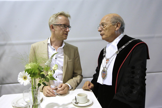 David van Speybroeck en (toen nog rector) Theo Engelen bij de opening van het academisch jaar. Foto: Gerard Verschooten