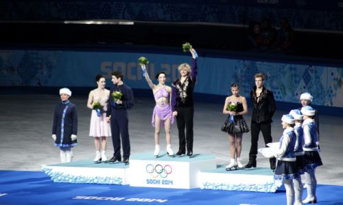 Ice-skating medallists’ podium at the Winter Olympics in Sochi in 2014. Photo: Andy Miah / Flickr