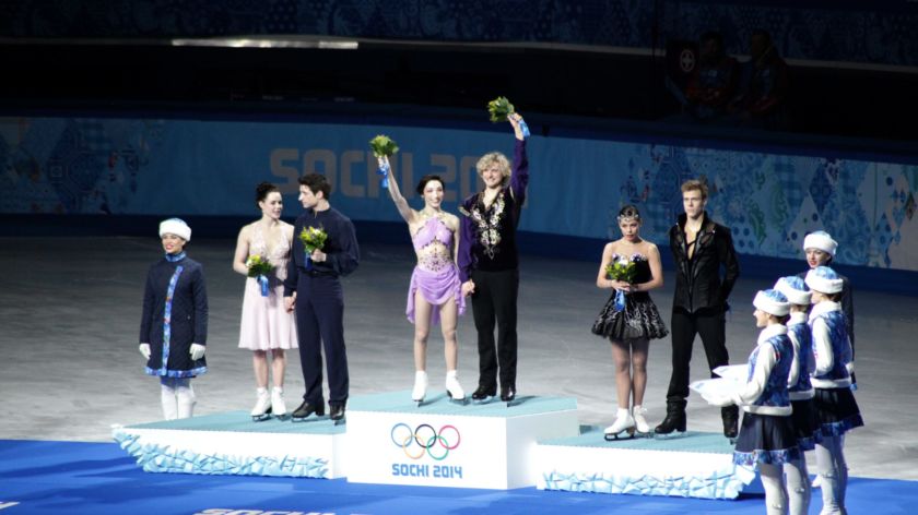 Ice-skating medallists’ podium at the Winter Olympics in Sochi in 2014. Photo: Andy Miah / Flickr
